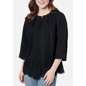 Lori Lavish By Lori Goldstein Woven Button Top Women XXS Black Boho Cottage